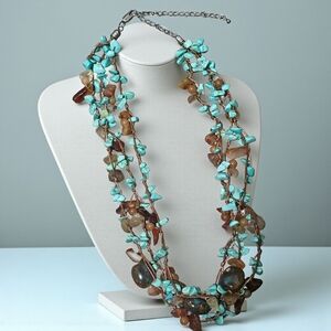 Turquoise and Brown Multi-Strand Necklace